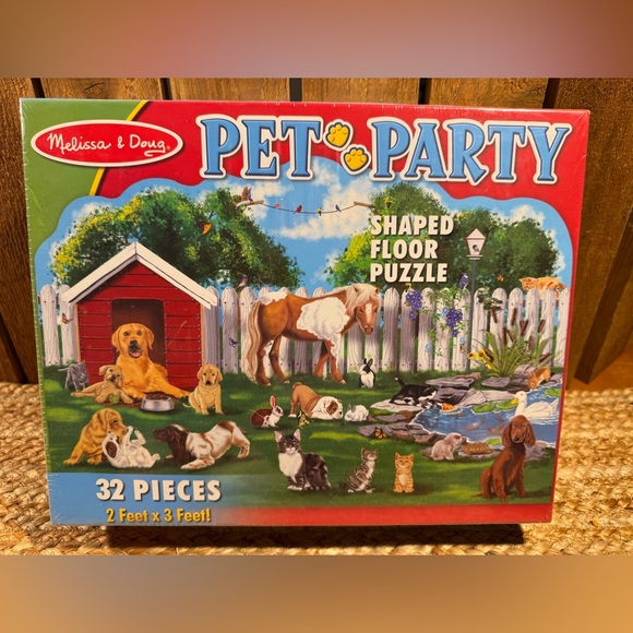 NEW SEALED Melissa & Doug Pet Party Shaped Floor Puzzle 32 Pieces 2 x 3 Feet - Picture 1 of 3